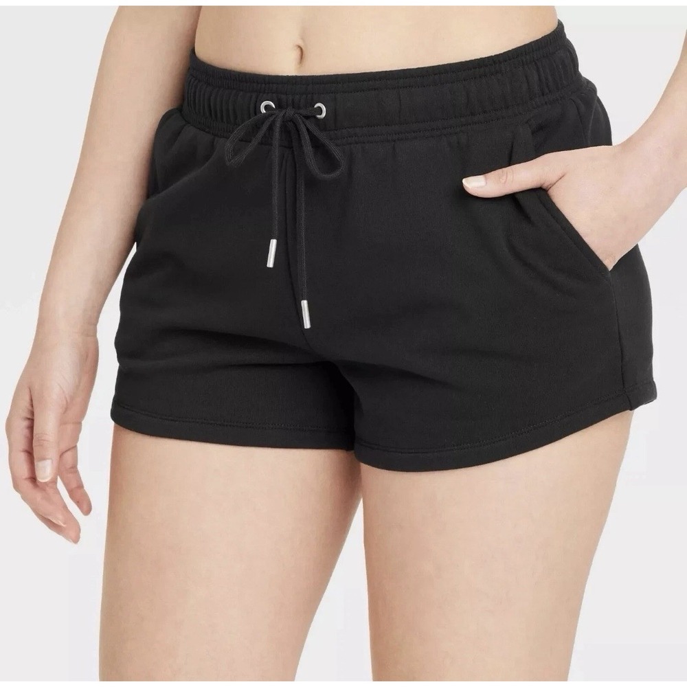 Auden Women Mid-Rise Fleece Drawstring Black Shorts Size 1X NWT
